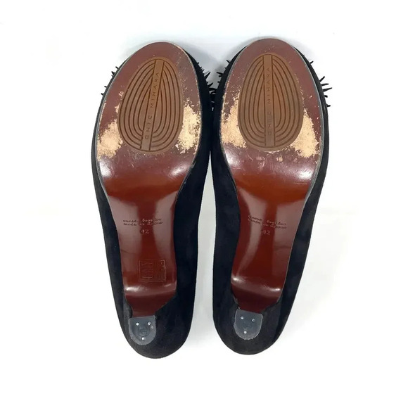 Chie Mihara Anthropologie Black Suede Platform Pumps with Pompom Flower Size 42 - Picture 7 of 9